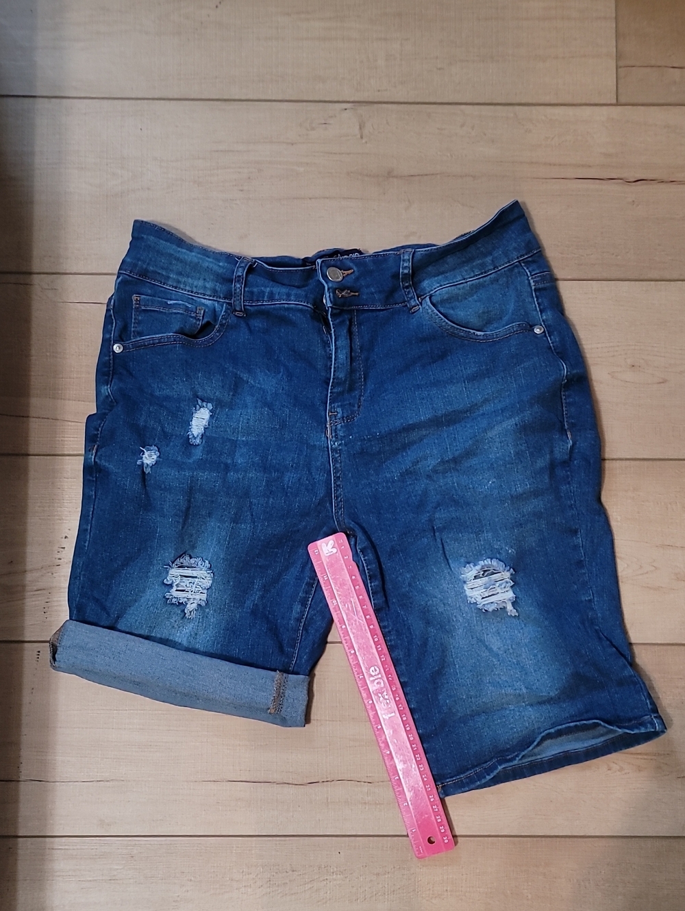 Sandpiper Women’s Distressed Denim Bermuda Shorts - Blue
